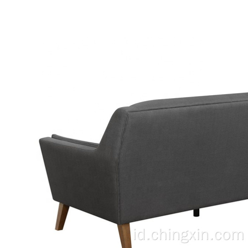 Ruang Tamu Tiga Kursi Abu-abu Kain Rekreasi Sofa Dengan Kayu Solid Kaki